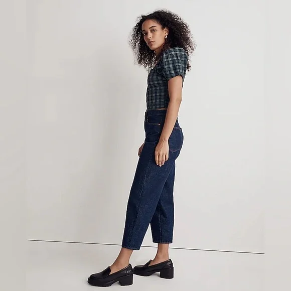 Madewell Hopewell Puff-Sleeve Crop Top in Plaid - Picture 2 of 7